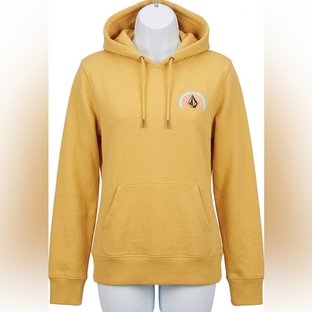 Volcom Yellow Graphic Cozy Fleece Hoodie Rainbow Stone Logo M